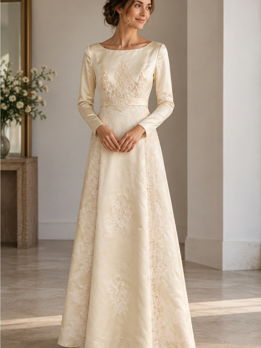 👰♀️Vintage Ivory Silk Bridal Gown with Detachable Train